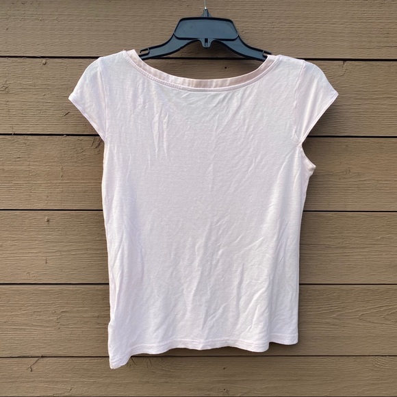 H&M blush satin flower and bow short sleeve blouse - Picture 6 of 7